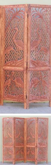 Cranes Carved Wooden Screen Room Divider