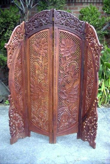 Carved Wooden Screen Flower 4 panel