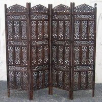 Carved Mango Wood Room Divider - 54 Inches , Reversible Design With Intricate Floral Patterns In Antiqued Brown Finish