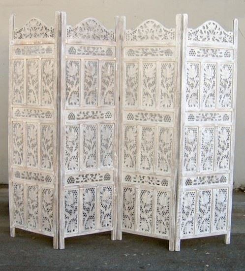 Carved Wooden Screen Room Divider Flower With Jali Design