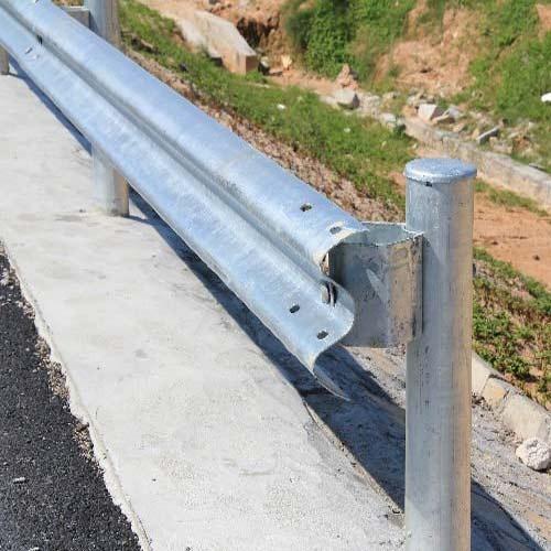 W Beam Single Faced Single Barrier - Metal, 4000x4318 mm Silver Galvanized | Road Safety Crash Barrier for Highway Use
