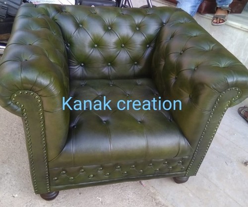 Handmade Single Seater Cheleather Green Sofa