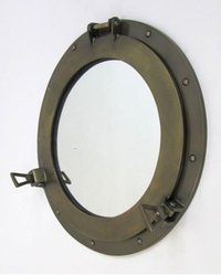 Yellow Brown Antique Aluminum Porthole Mirror 17 Inch