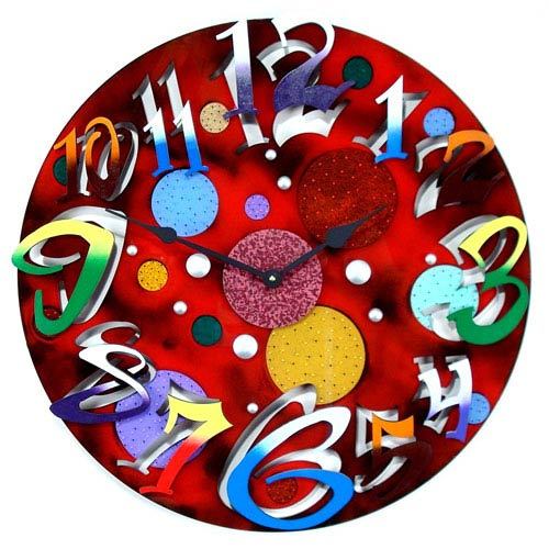 Red and Multi Color Decorative Wall Clock - 24 Inches Wide, Round Shape | Classical and Modern Style, Indoor Hanging Design