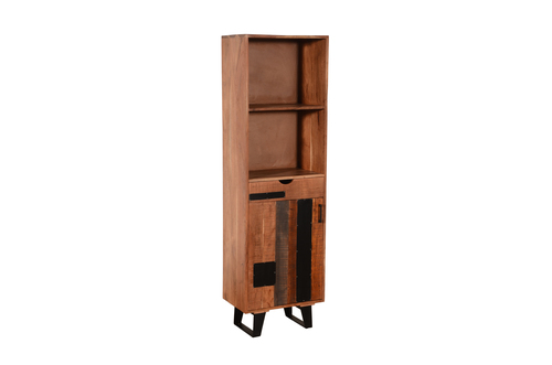 Wooden Iron Book Case - Solid Wood Teak, 70.9x19.3x32.3 Inch | Machine Made Artwork, Indoor Living Room Furniture, 50 Kilograms
