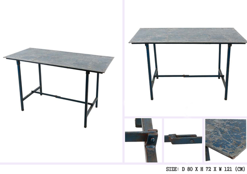 IRON TABLE WITH DISTRESSED TOP