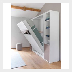 Vertical Wall Bed With Storage - Quality Wood, Customized Dimensions, Elegant White Finish | Durable, Easy to Clean, Polished and Veneered
