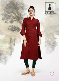 Straight-cut Rayon Kurti Bust Size: . Inch (in)
