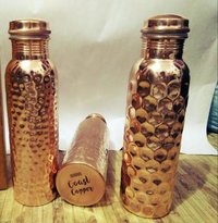 Copper Hammered Bottle - 99% Pure Copper, 25.3cm Length, 8.12cm Width, 8.12cm Thickness, Polished Finish | Durable Craftsmanship, Ideal For All Occasions