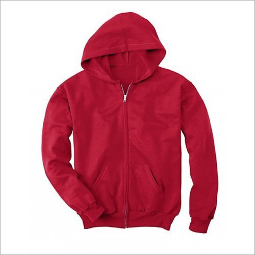 Red Mens Plain Hooded Sweatshirt