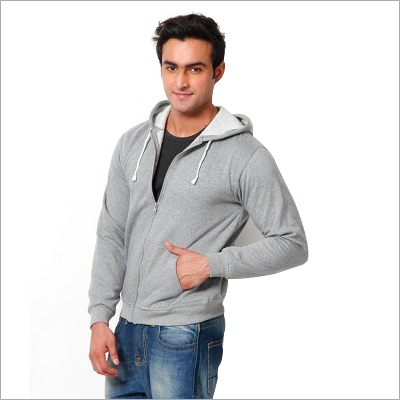 Grey Mens Zipper Hooded Sweatshirt