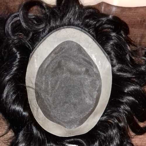Human Hair Patch - Lace, Various Sizes , Medium Density, Wavy Texture, Natural Black Color, Short Length