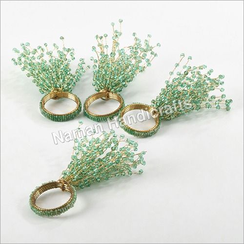 Greeen And Golden Copper Beaded Ring