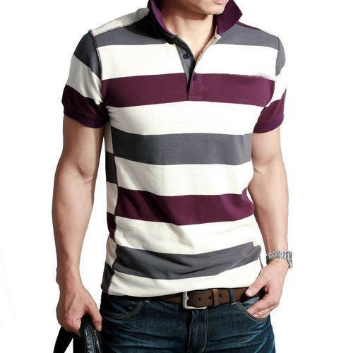 Mens Polo Neck Cotton Striped Half Sleeve T Shirt Age Group: All