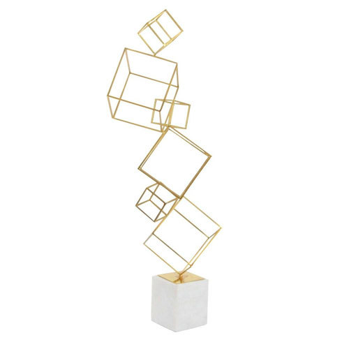Iron Cube Sculpture with Marble Base