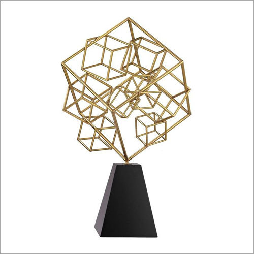 Decorative Iron Cube Sculpture with Marble Base