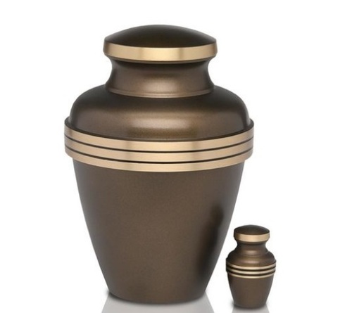 Brass Cremation Urn with Bronze Finish & Three Stripes