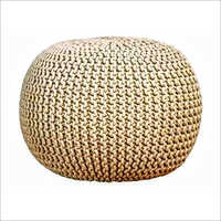 Knitted Pouf - Cotton, Jute & Denim Blend | 16" Customizable Soft Design With Elegant Brown Color And Smooth Finish