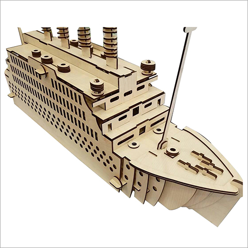 Polished Wooden Ship Sculpture