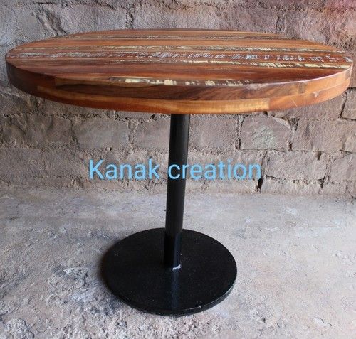 Handmade Industrial Round Wooden Top Cafeteria Table