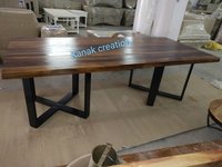 wooden top with Steel Trestle Dining Table