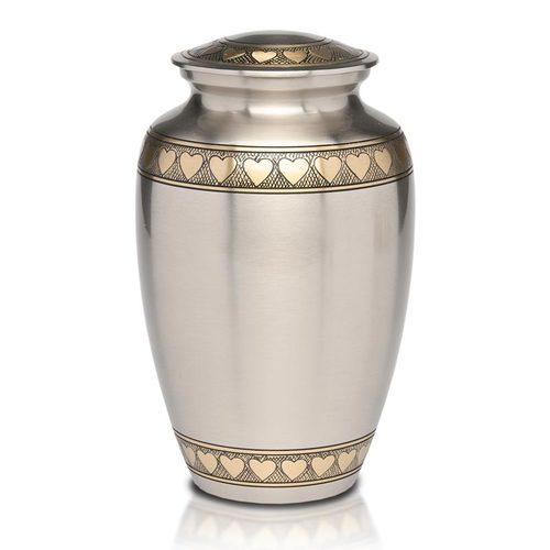 Classic Pewter Cremation Urn with Hand Carved Art Design