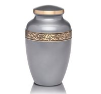 Gray Gunmetal Brass Urn with Hand Carved Art Design