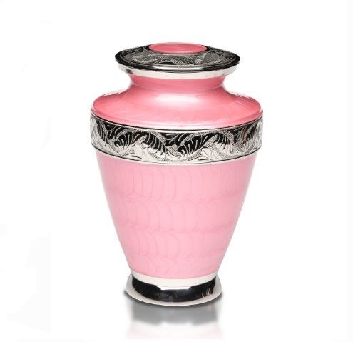 New Cremation Urn with Nickel Overlay & Pink Enamel