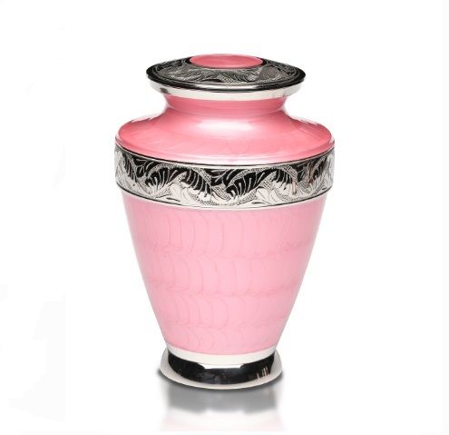 New Cremation Urn with Nickel Overlay & Pink Enamel