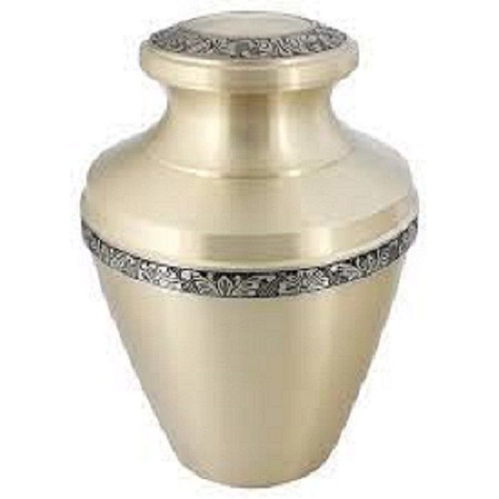 Brass Cremation Urn with Nickel Overlay & Rust Red Enamel-New