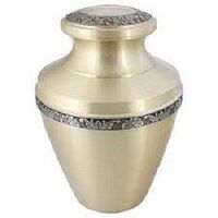 Brass Cremation Urn with Nickel Overlay & Rust Red Enamel-New