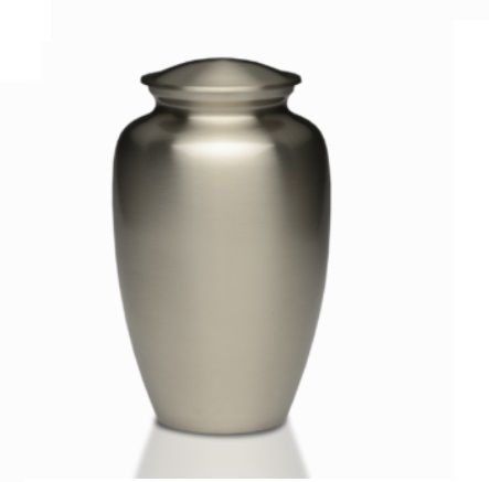 New Brass Cremation Urn with Nickel Overlay & White Enamel