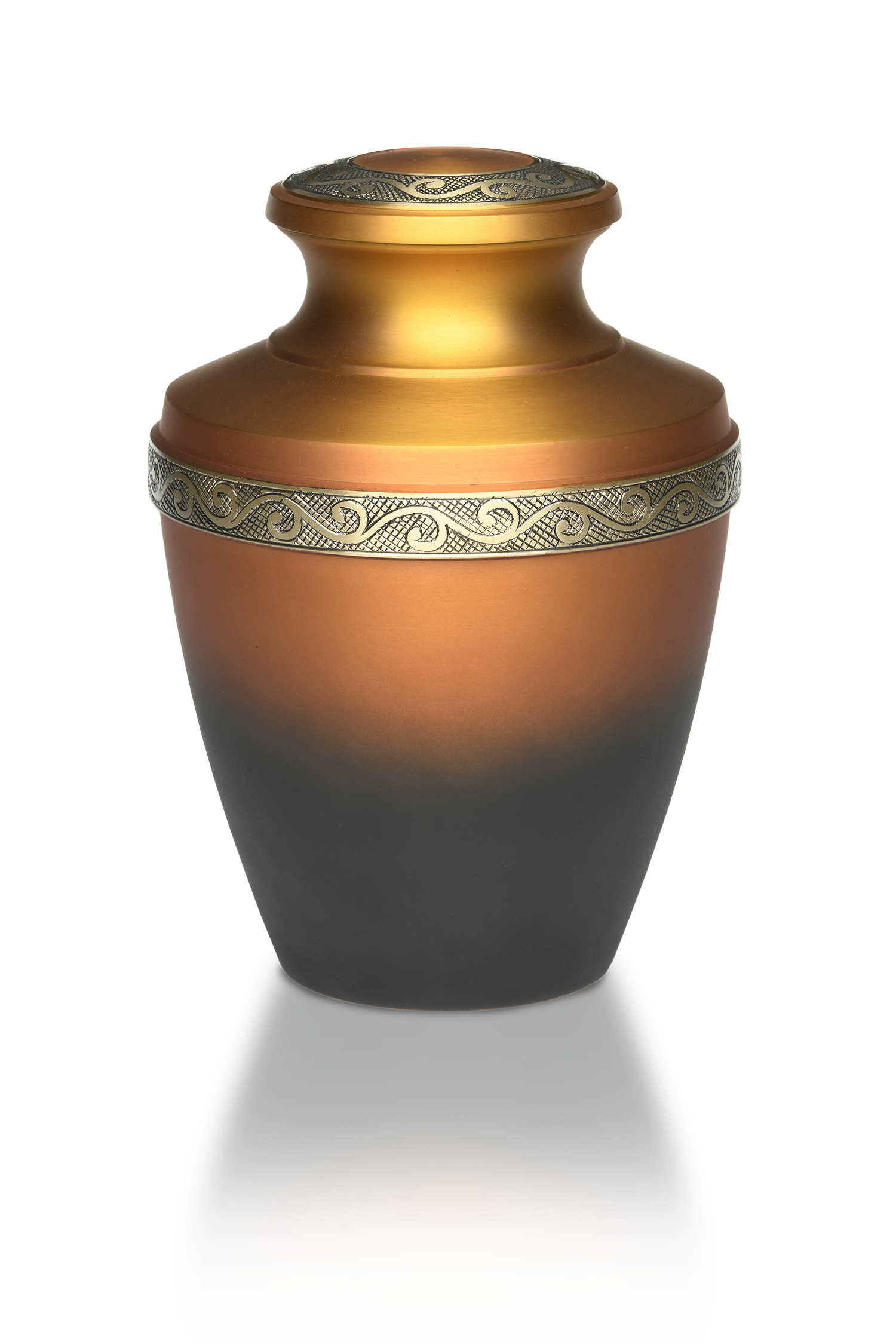 Cremation Urn in Orange & Gold Tones with Brass Band