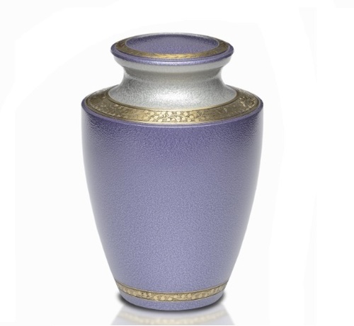 Brass Cremation Urn in Lilac with Brass Band