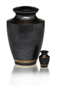 Brass Cremation Urn in Speckled Black with Brass Detail