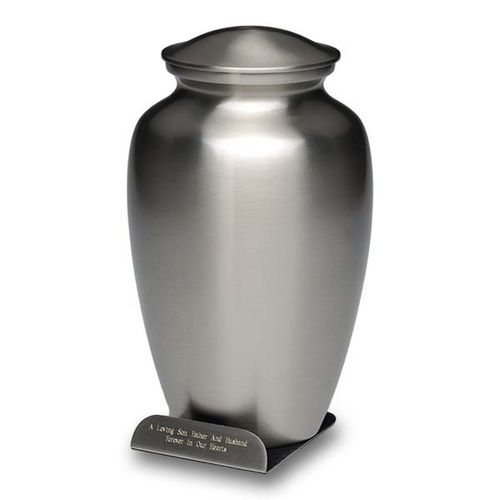 Brass Cremation Urn in Pewter Finish with Engraved Base