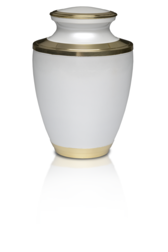 Brass Cremation Urn in White with Brass Band Adult
