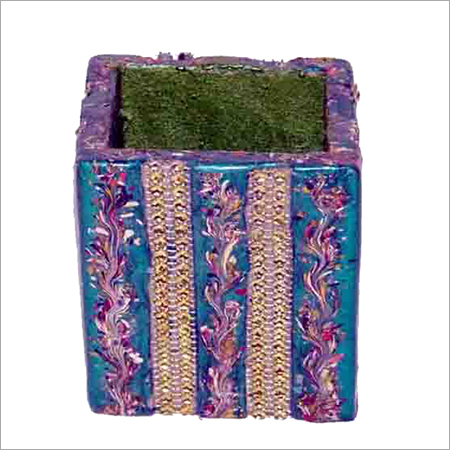 Handcrafted Pen Stand - Eco-Friendly Raw Materials, Elegant Design with Golden Gota Embellishments
