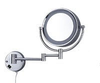 Magnifying Mirror - Copper + Ss, 9 Inch Round Design With Led, Silver Finish For Hotel Elegance