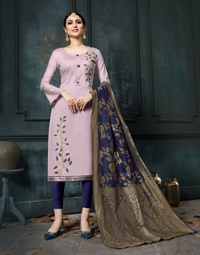 Light Pink And Blue Attractive Unstitched Salwar Suit