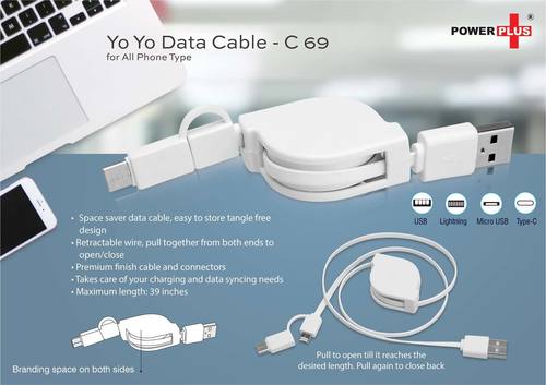 C69 - Yo Yo 3 In 1 Data & Charging Cable (With Usb C Type Port)