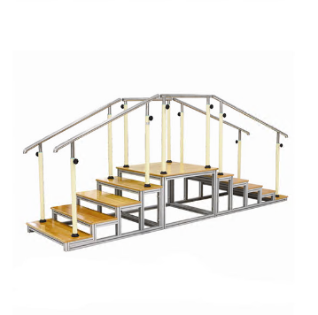 Luxurious Two Way Training Stair - Aluminium, Wood, 337x140x134-160 cm, Yellow | Height Adjustable, Walking and Standing Training
