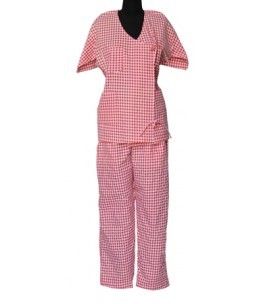 Patient Uniforms Shirt & Pajama Red Check & Stripe