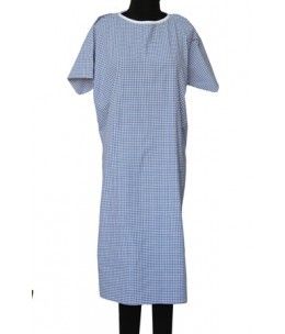 Patient Gown Long Blue Check & Stripe