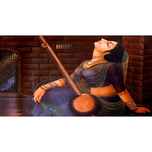 Wooden Brown Beautiful Lady Art With Veena