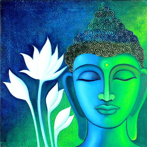 Wooden Brown Buddha Wall Art Square Canvas Painting