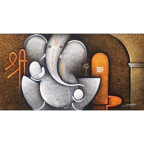 Wooden Brown Lord Ganesha Painting