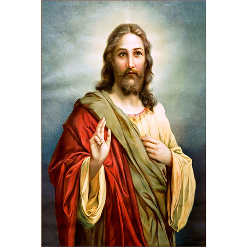 Wooden Brown Lord Jesus Painting Giving Blessings