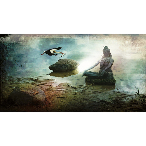 Wooden Brown Lord Shiva Painting In Praying Mudra