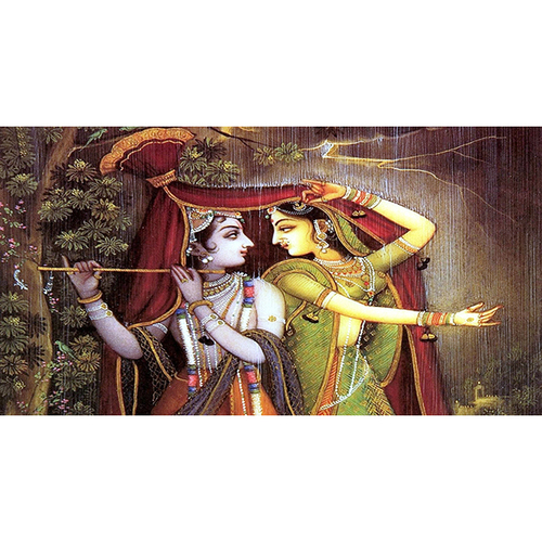 Murli Radha Krishna Painting - 20x14 Inches with Wooden Brown Frame | Traditional Watercolor on Canvas